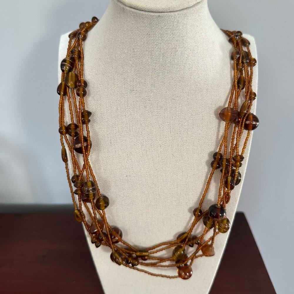 Amber Necklace Multi Strand Brown Costume Jewelry Unbranded Beads Beaded